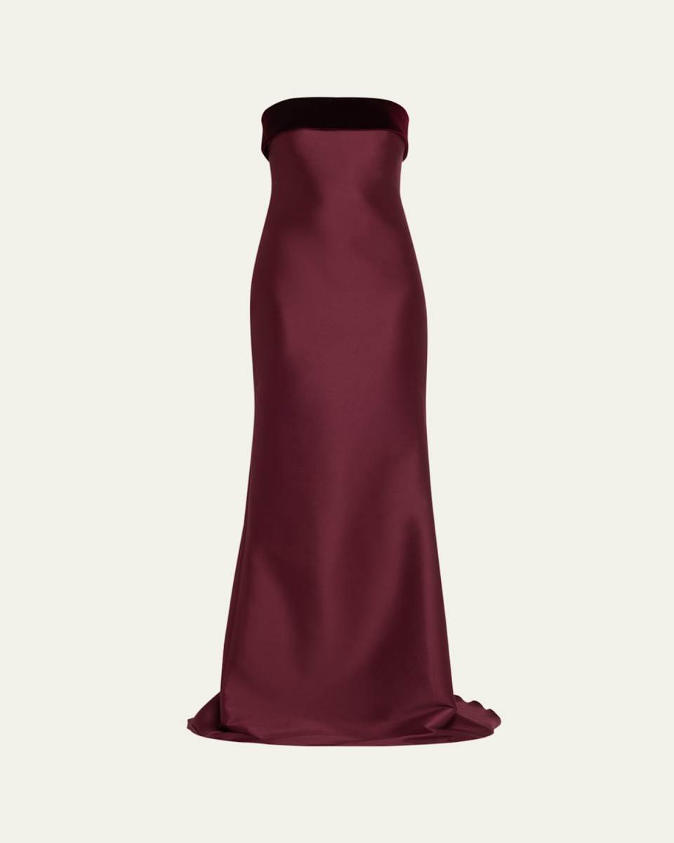 Strapless Velvet-Trim Mikado Trumpet Gown